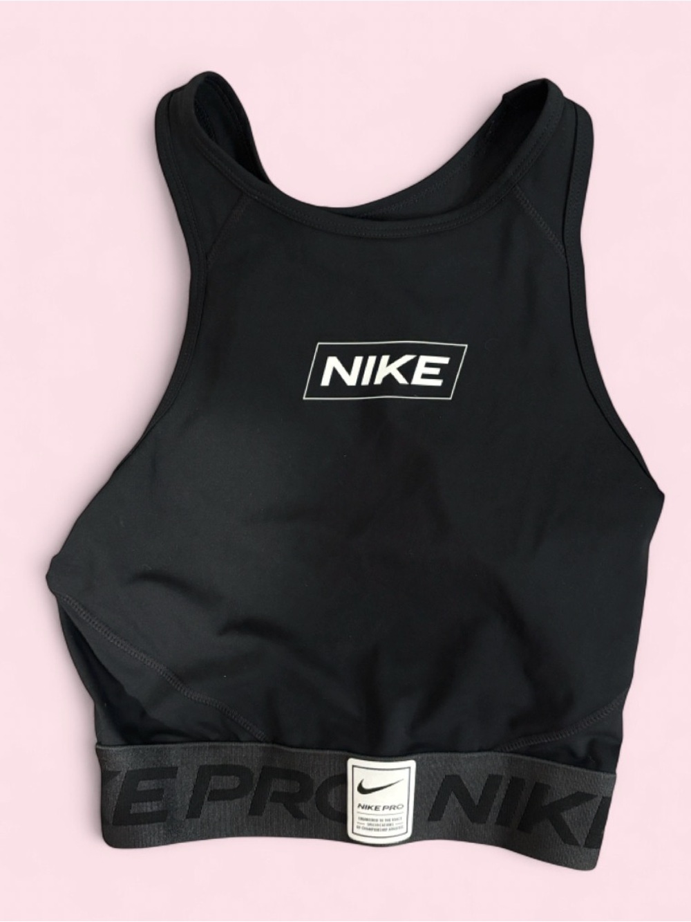 NWOT Nike Pro Black Logo Racerback Crop Top Size S